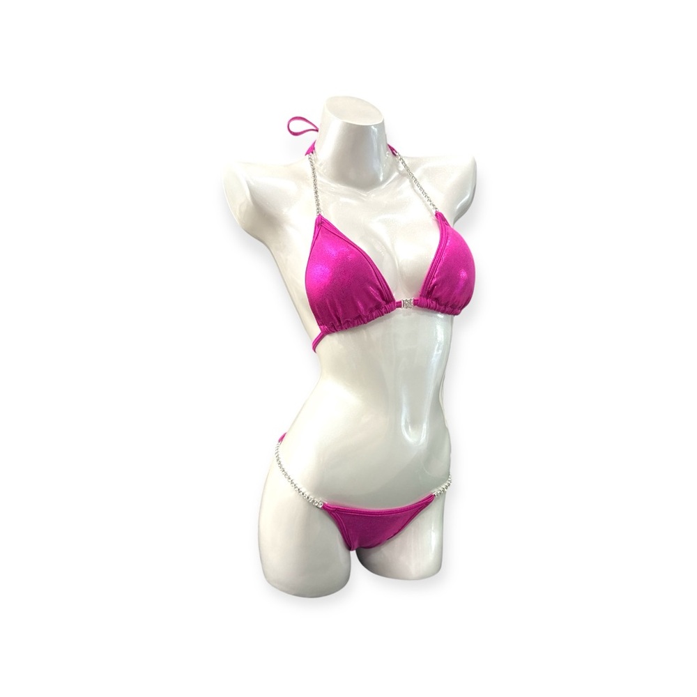 Pink holographic competition posing suit